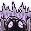 Small digital art of Otto's persona wearing a plague doctor mask. They are close to the viewer with their arms up and a mischievous look. There is a large wall of flames behind them.